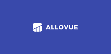 Dark blue-purple rectangle with Allovue logo in middle.